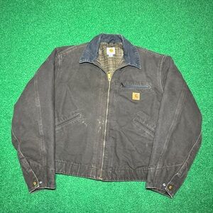 Vintage 90s Carhartt Black Blue Detroit Coat, Trendy Jacket, Workwear (Large)